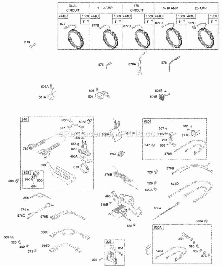 Alternators Control Panels Wires Ignition Diagram and Parts List for  Briggs and Stratton Engine